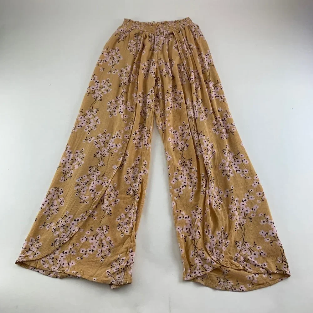 Billabong Yellow Floral Split Leg Gauze Lounge Pants S